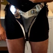 Myself measuring for a new Latowski chastity belt